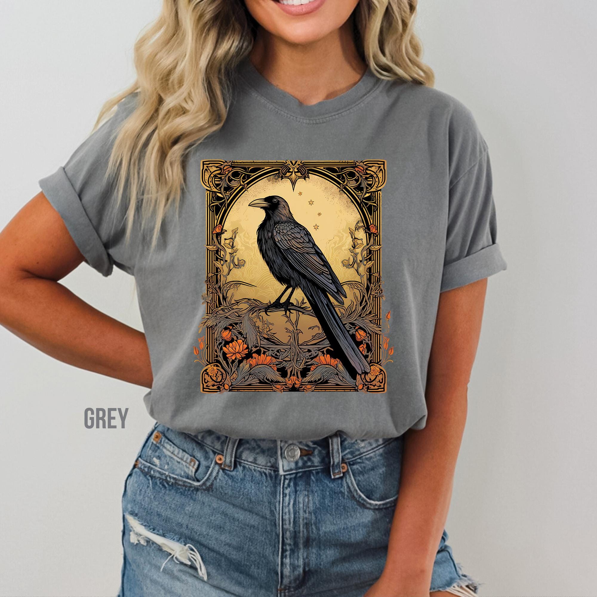 Gothic Raven Tarot Card T-Shirt