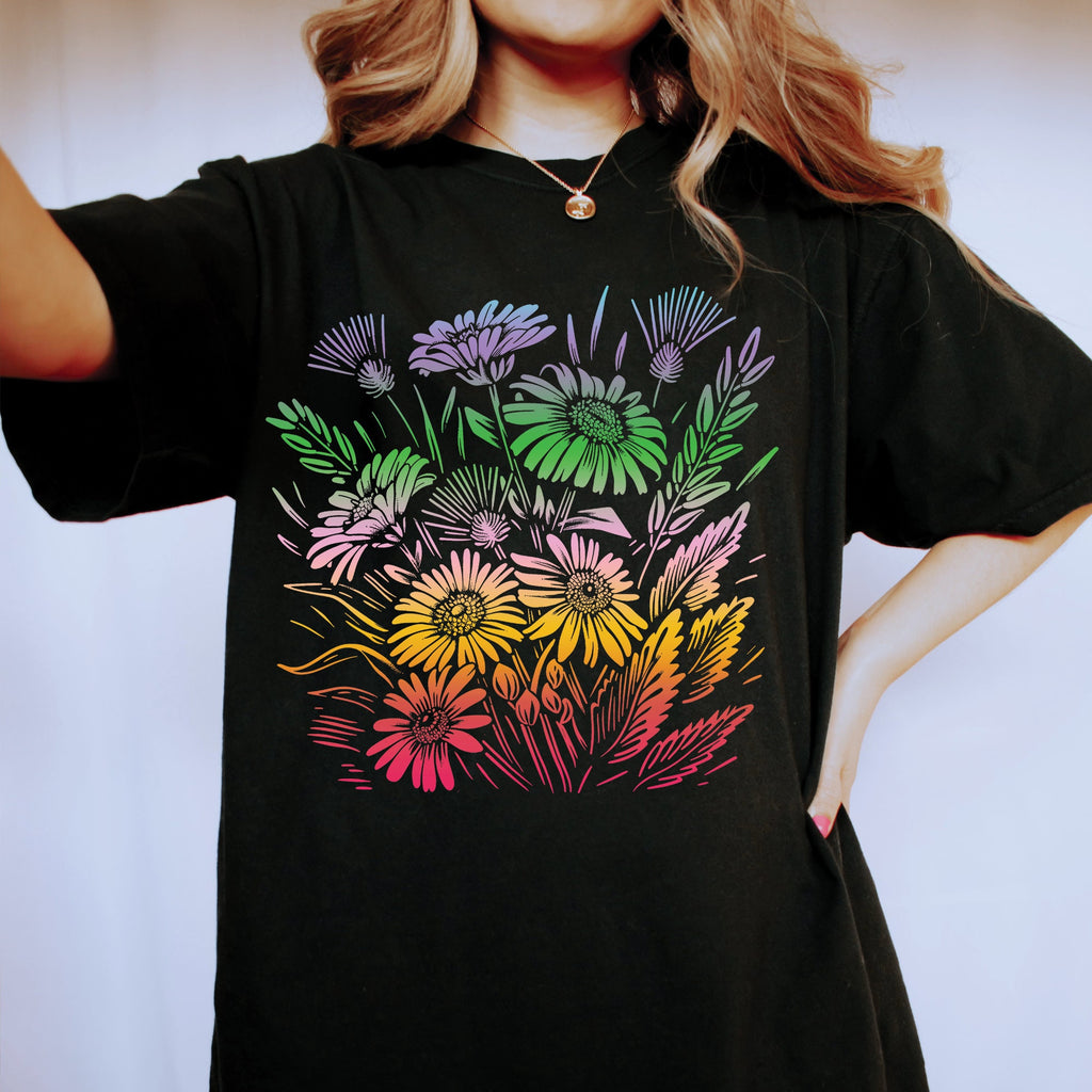 Boho Rainbow Flowers T-Shirt