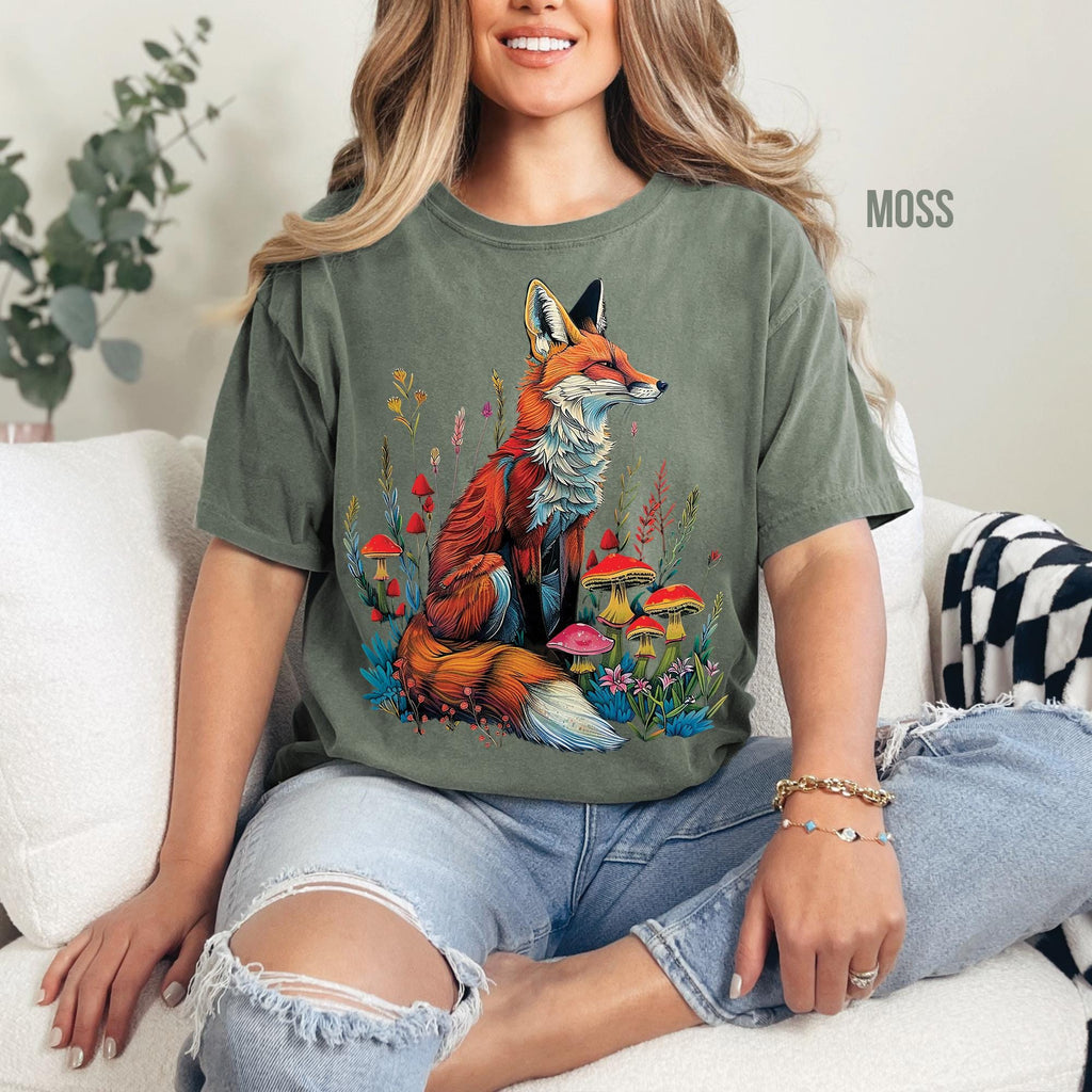 Fox Wildflowers Mushroom T-Shirt