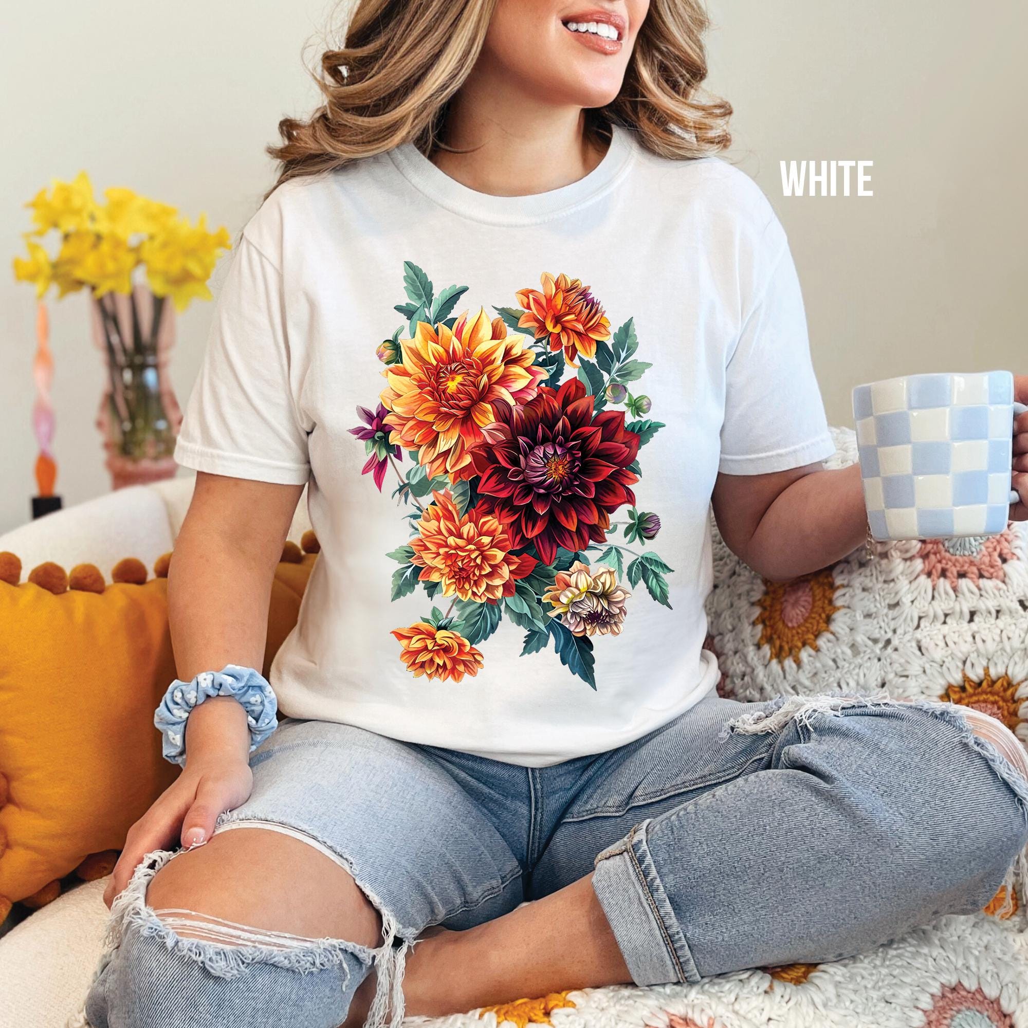 Dahlia Flowers Floral T-Shirt