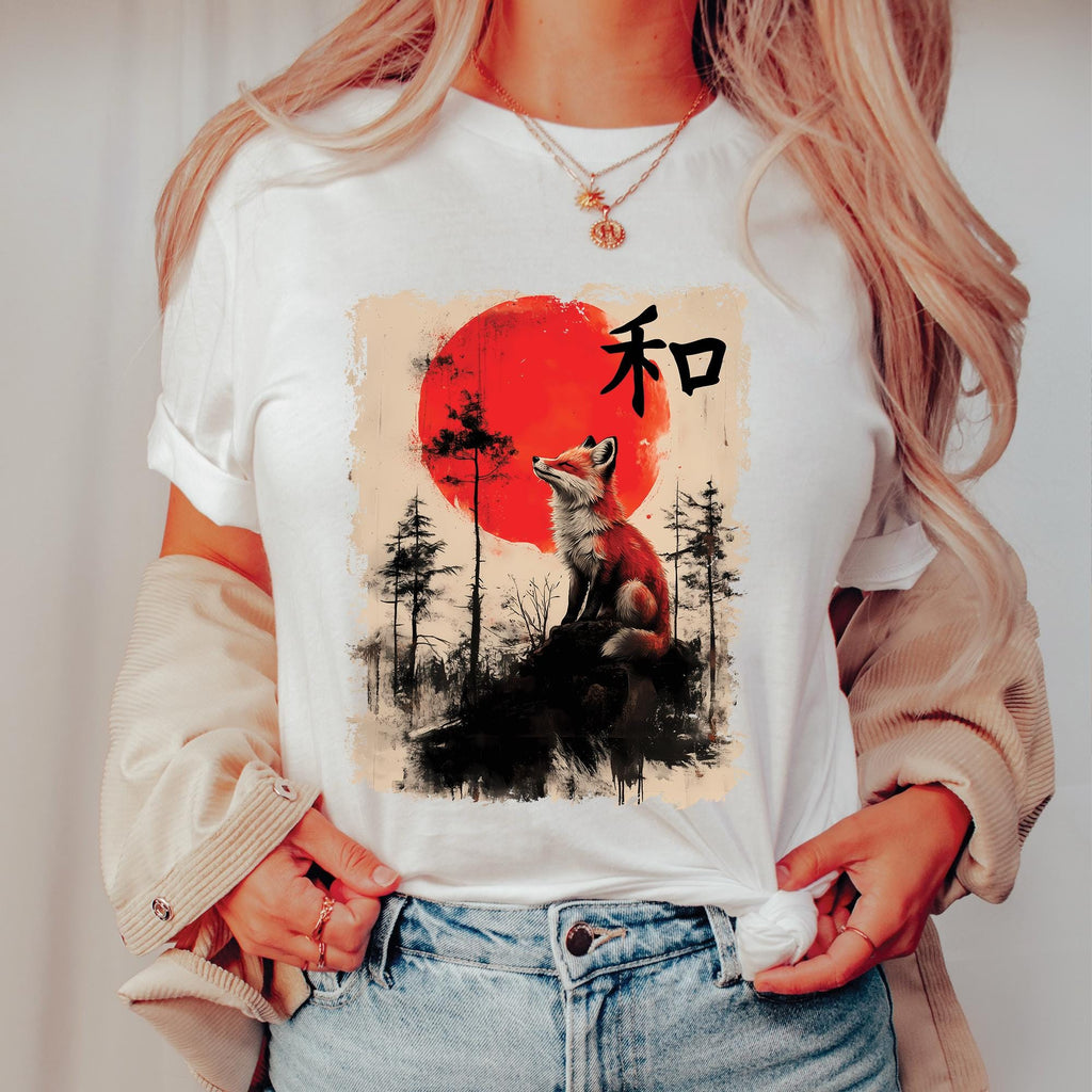 Japanese Fox Kitsune Sakura Cherry Blossom T-Shirt