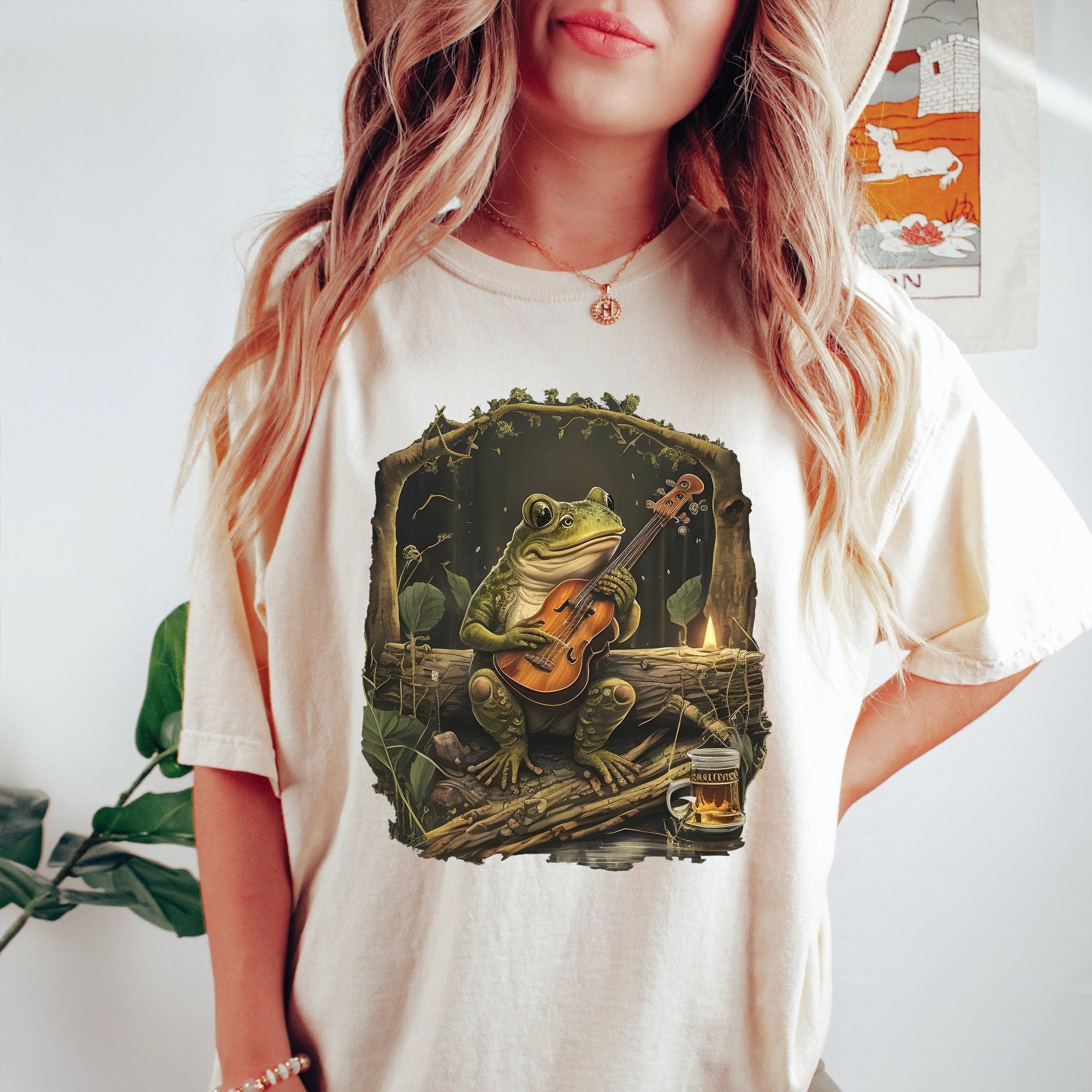 Cottagecore Frog Playing Guitar T-Shirt
