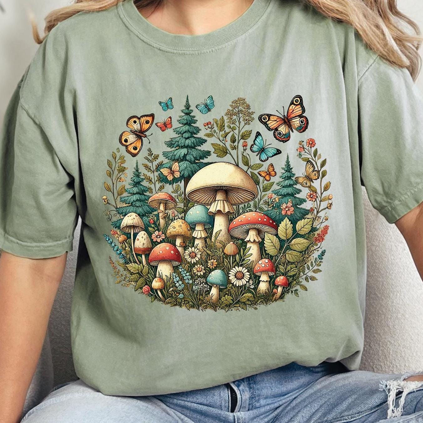 Cottagecore Mushroom Butterflies Shirt