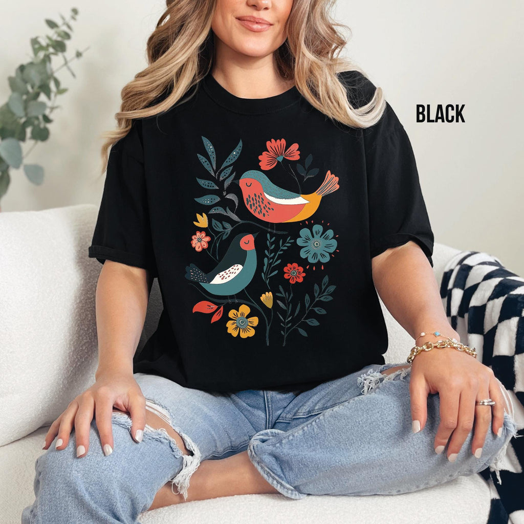 Scandinavian Folk Art Birds T-Shirt