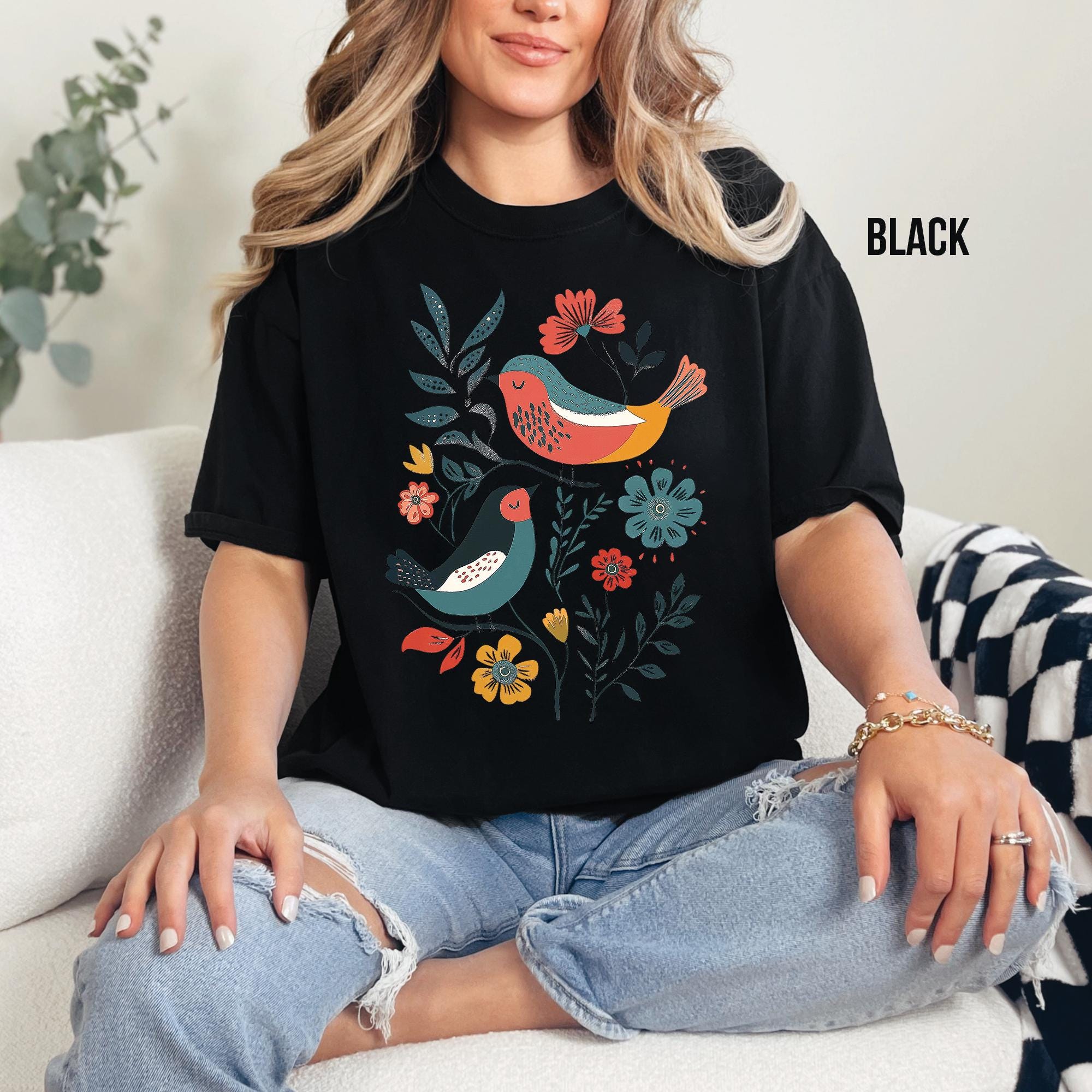 Scandinavian Folk Art Birds T-Shirt