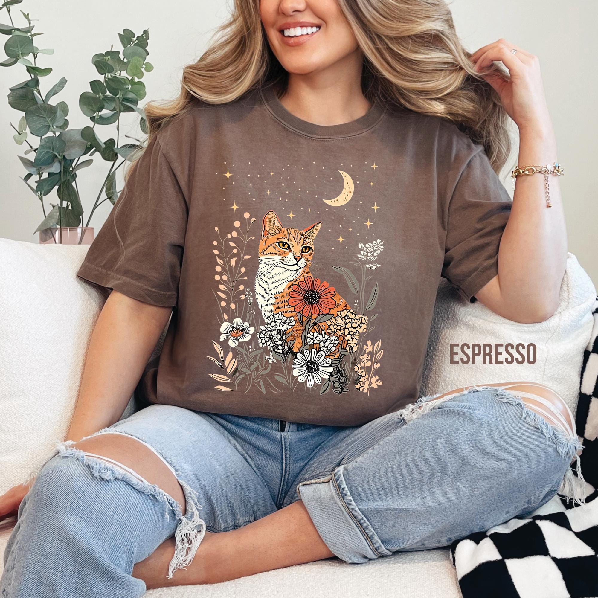 Celestial Cat Moon & Stars T-Shirt