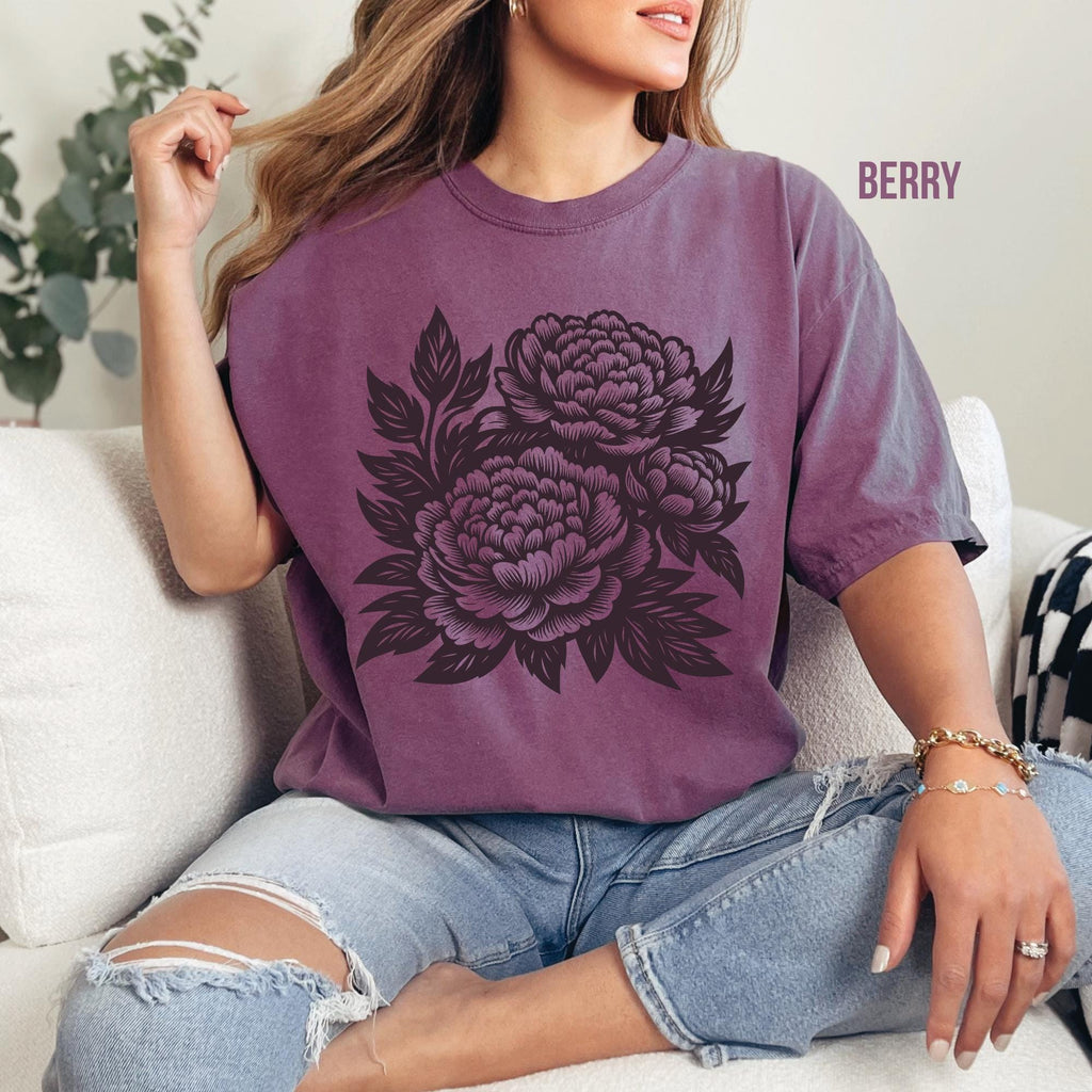 Vintage Retro Linocut Flowers T-Shirt