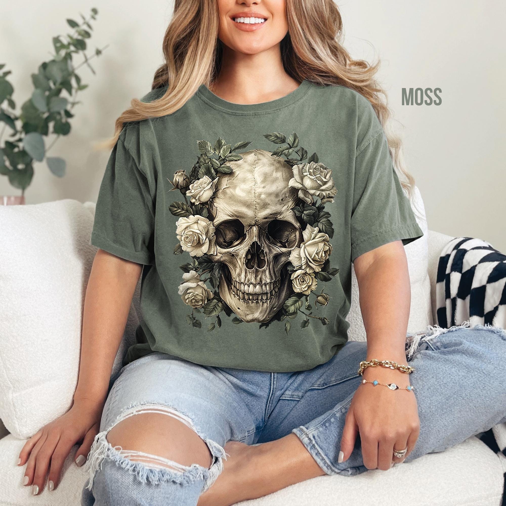 Vintage Skull Roses T- Shirt