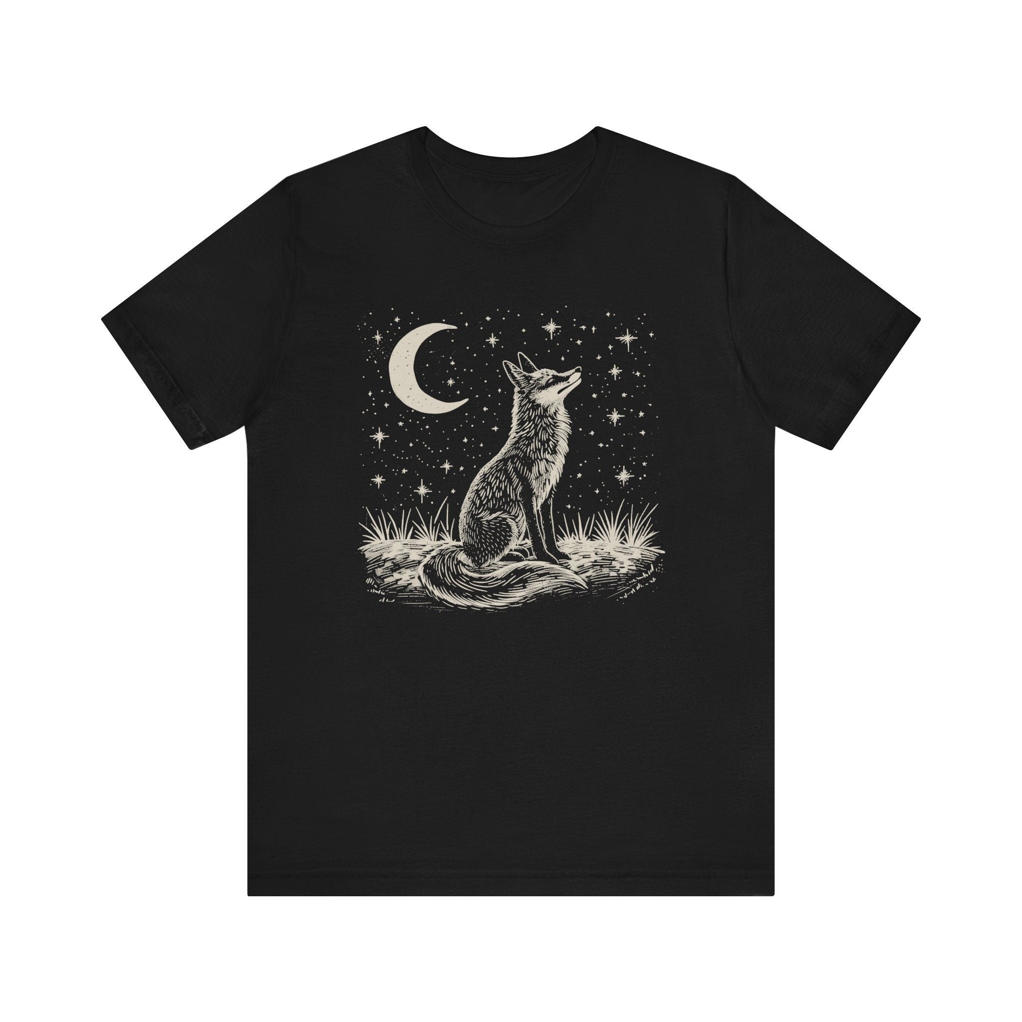 Vintage Linocut Fox Moon T-Shirt