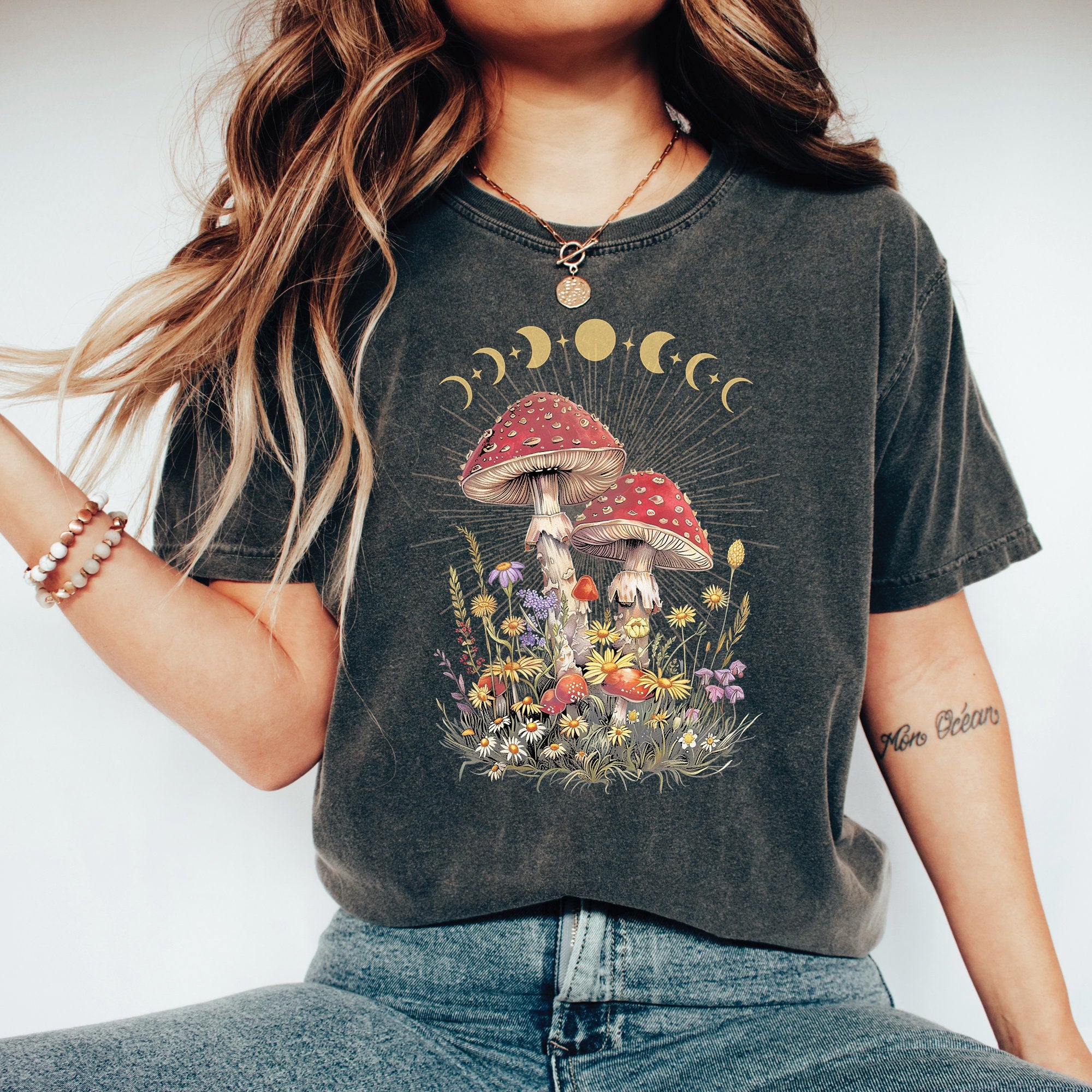 Cottagecore Mushroom Moon Phase T-Shirt