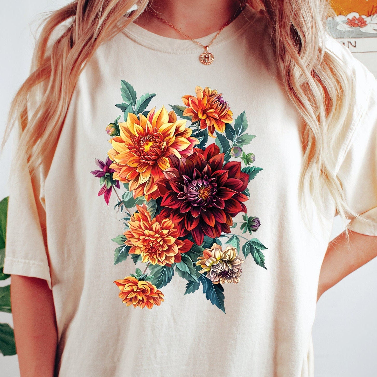 Dahlia Flowers Floral T-Shirt