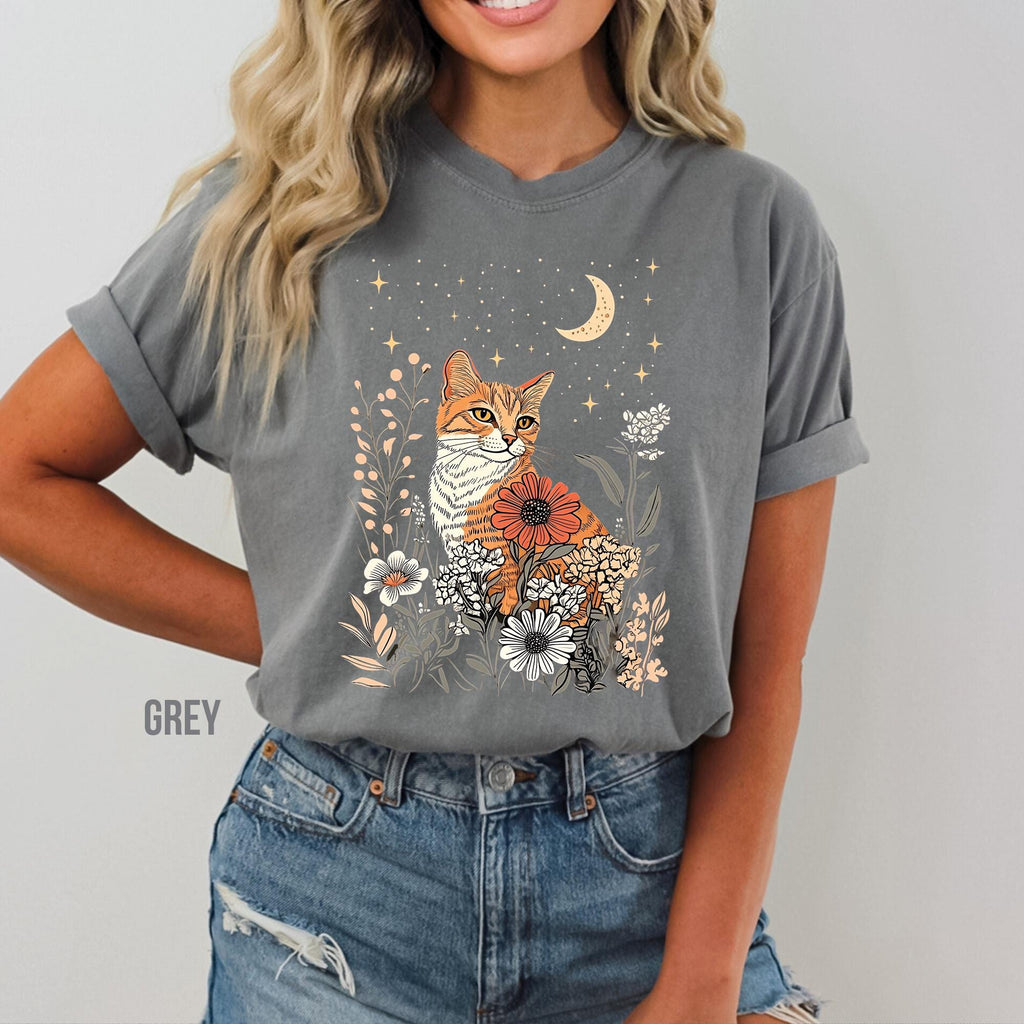 Celestial Cat Moon & Stars T-Shirt