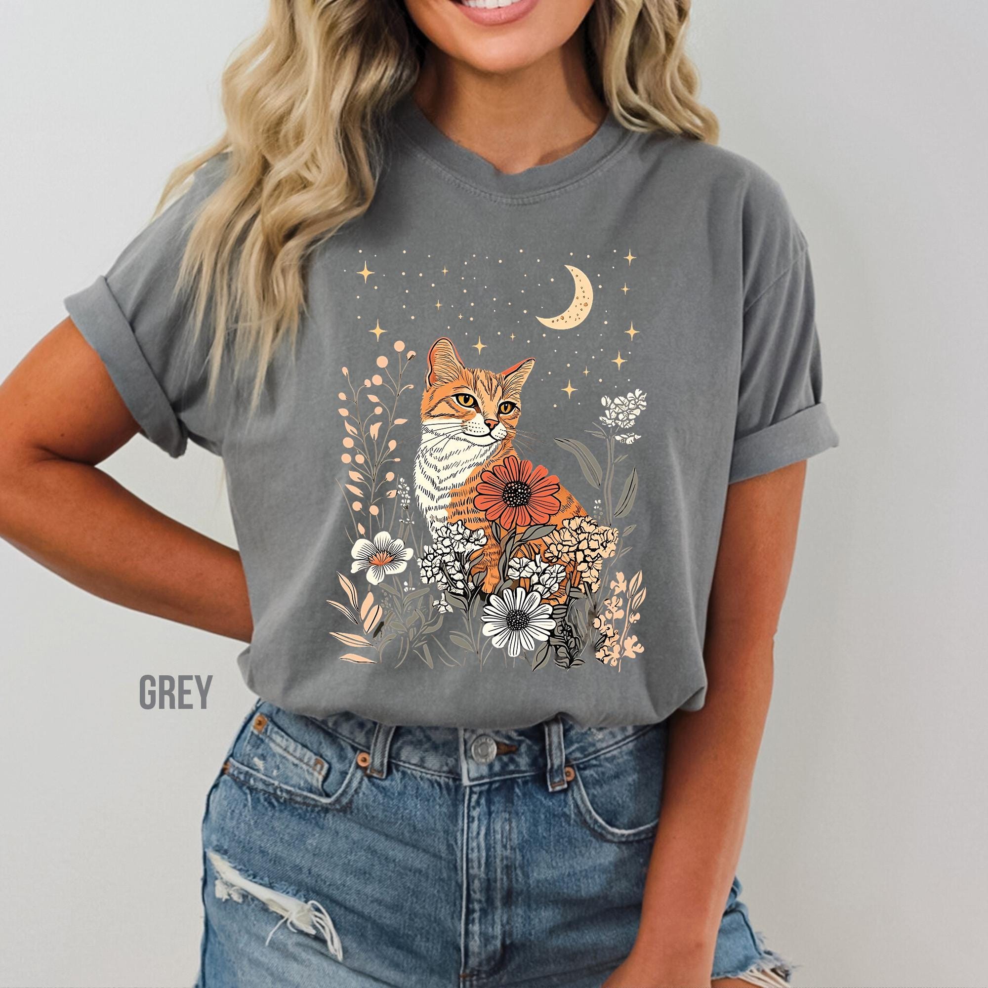 Celestial Cat Moon & Stars T-Shirt