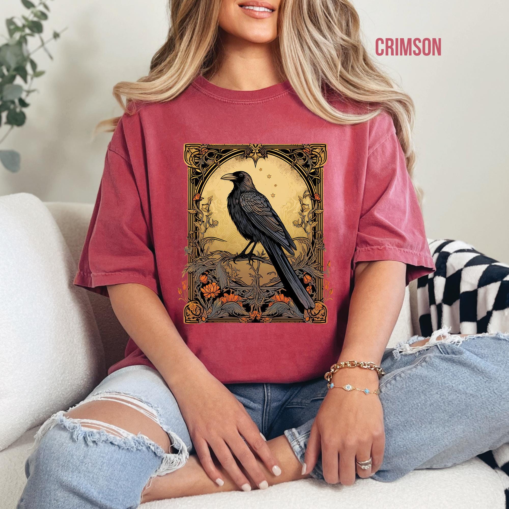 Gothic Raven Tarot Card T-Shirt