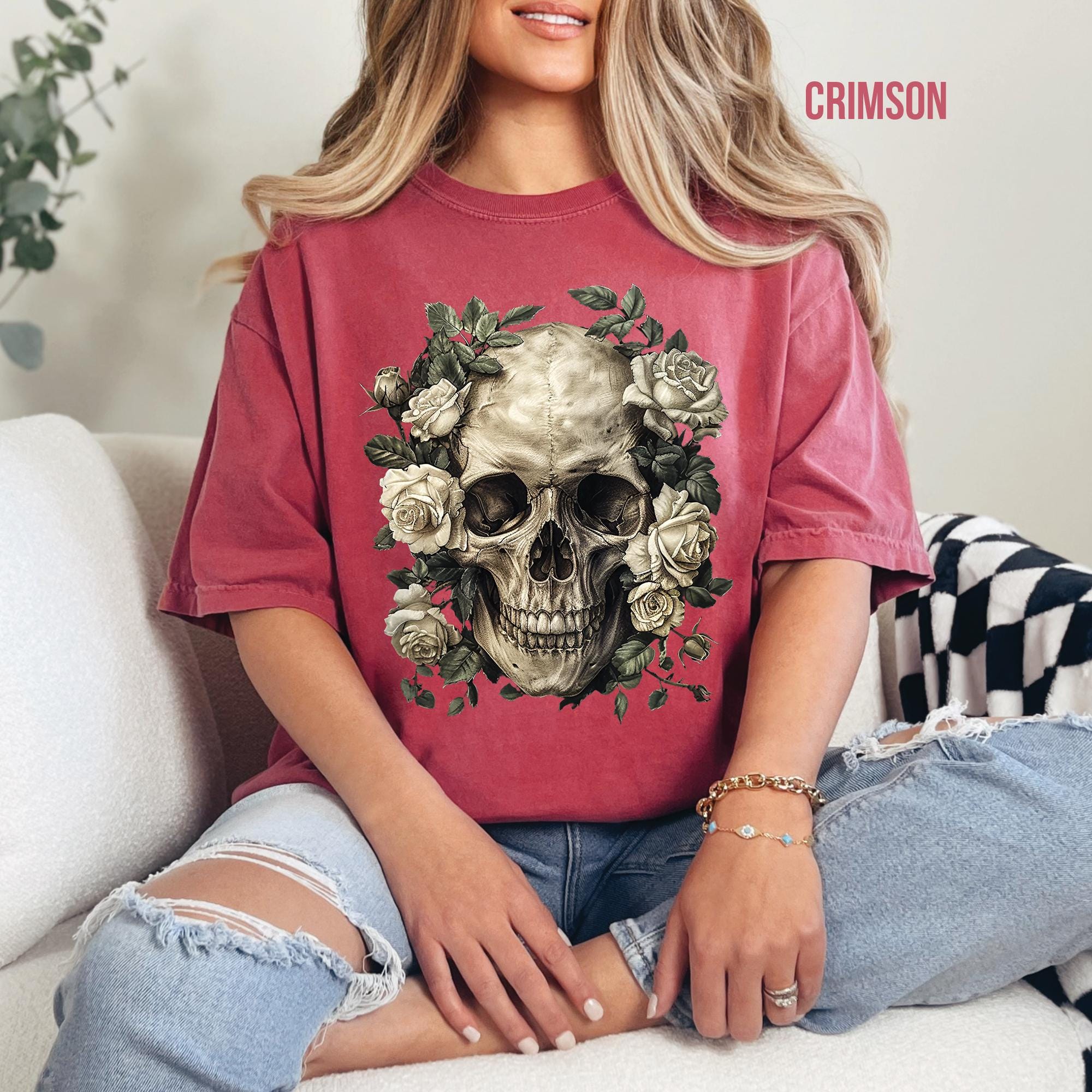 Vintage Skull Roses T- Shirt