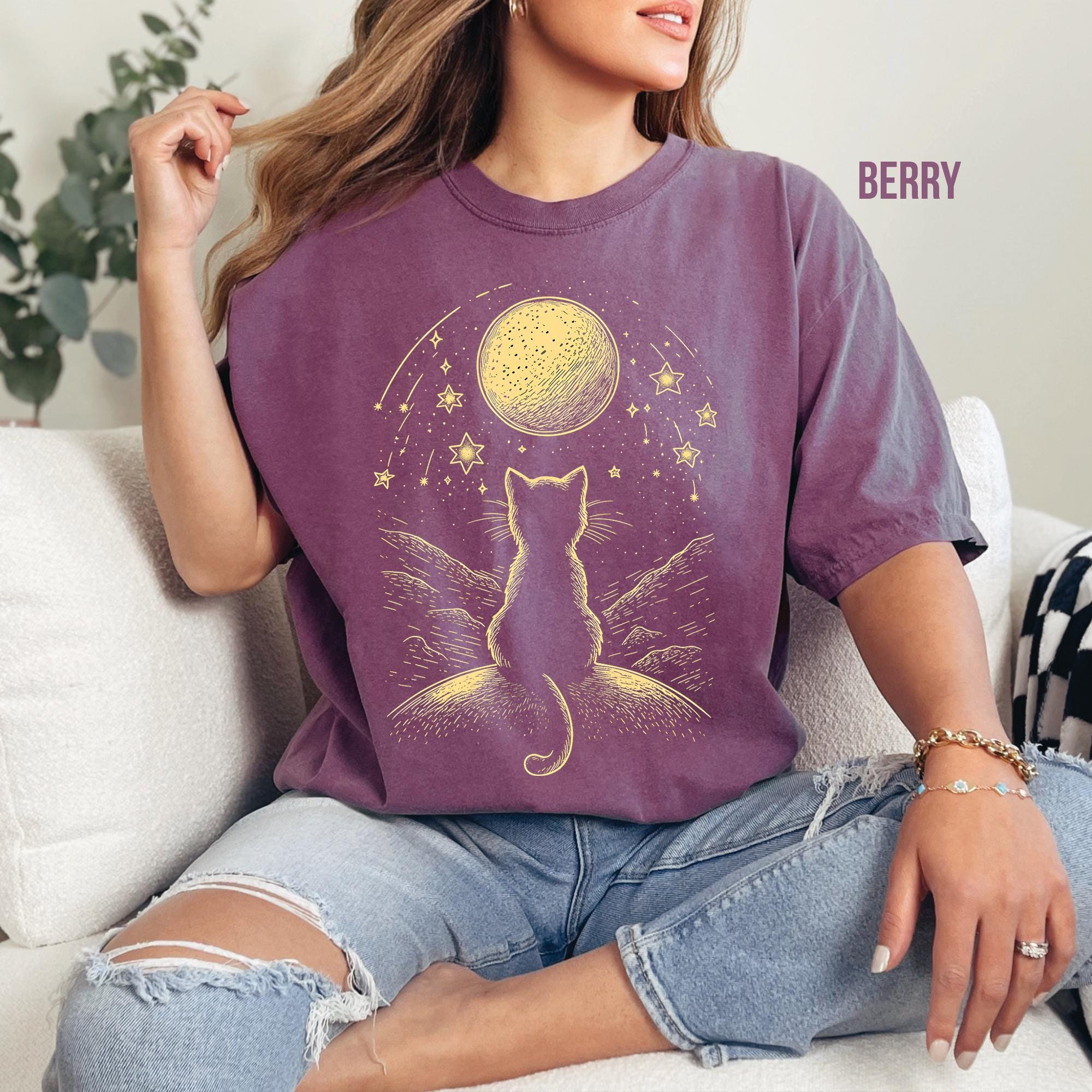 Celestial Cat Moon & Stars Shirt