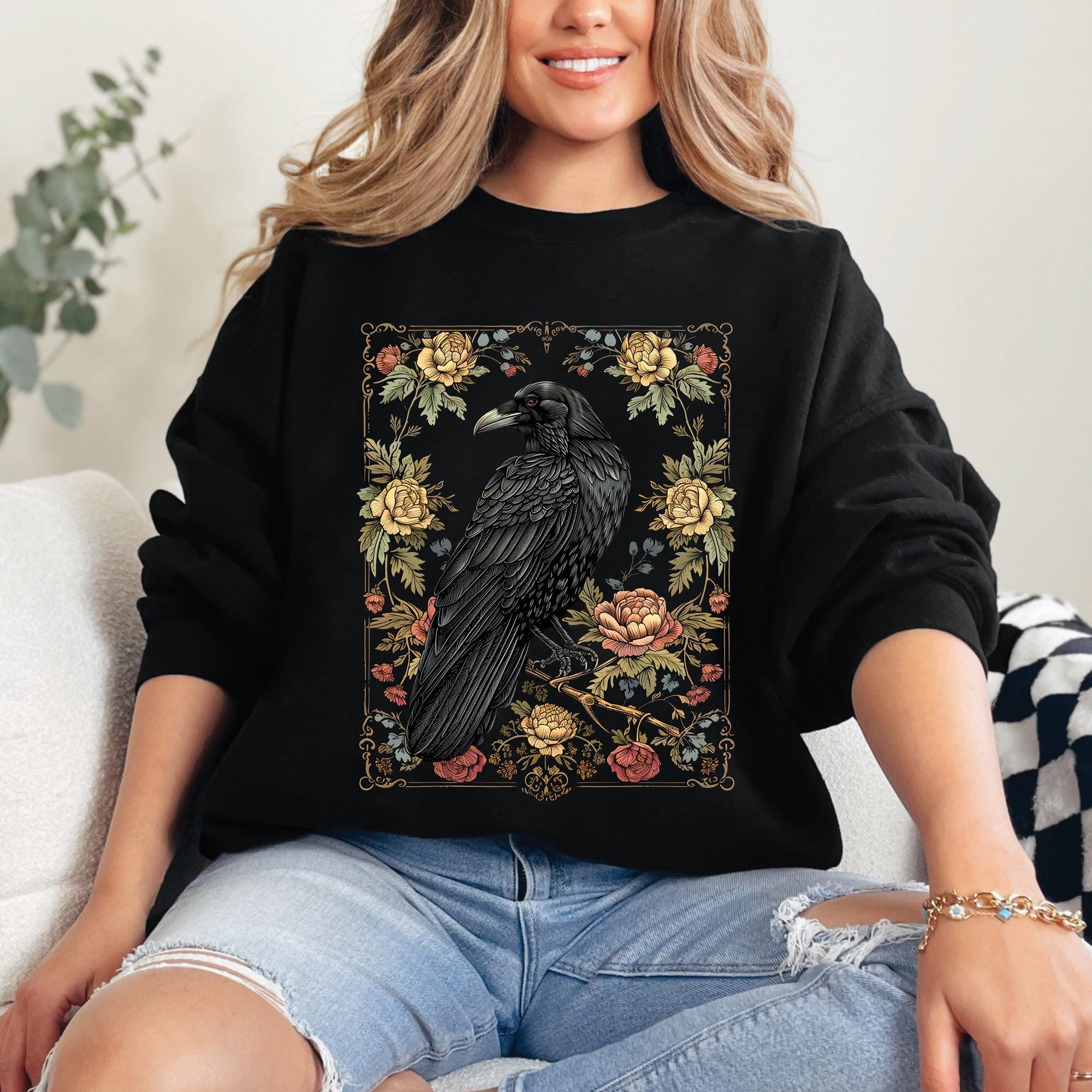 Gothic Raven Roses Sweatshirt