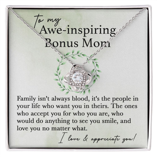 To My Awe-Inspiring Bonus Mom Mothers Day Loveknot Necklace Gift